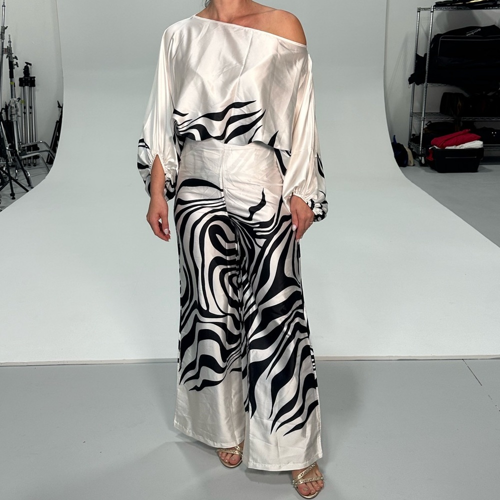 Elegant Black and White Off-Shoulder Dress